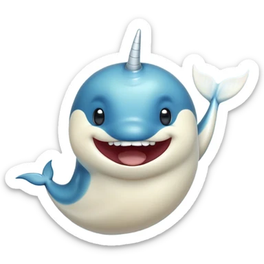 Cinematic Comical Narwhal Portrait Emoji, Head tilted dramatically with an exaggeratedly amused expression, featuring a sleek, elegantly streamlined body with a prominently spiraled ivory tusk and wide, comically expressive eyes full of playful disbelief, Simplified yet hilariously expressive features, highly detailed, glowing with a slightly sassy arctic glow, high shine, dramatic yet playful, stylized with an air of quirky marine mischief, soft glowing outline, capturing the essence of a meme-worthy narwhal that looks ready to side-eye its way into viral fame! sticker