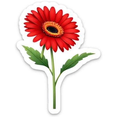 single Bright Red Gerbera Daisy, straight stem sticker