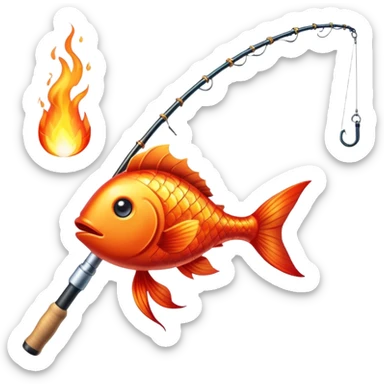 fire fishing rod with a flame on the tip fishing a sparkly fire fish sticker