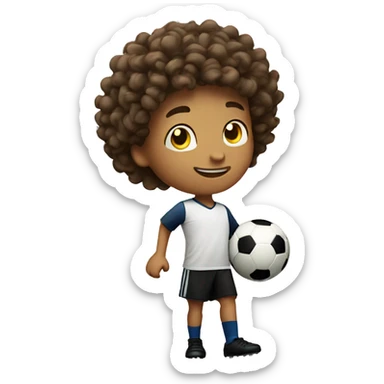 Curly boy balancing a soccer ball sticker