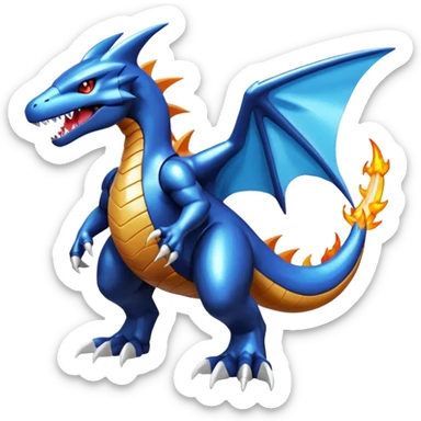 Shiny futuristic Cyber-Garchomp-Kyurem-Charizard-Latios-Lugia-Fakémon-hybrid-creature (full body)  sticker