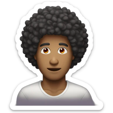 A guy with afro hair and small red eyes sticker