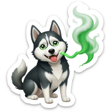 Black and white Husky dog farting green smoke sticker