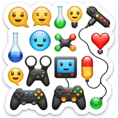 create an emoji pack for a discord server with this description Initially, ADN-13 began as a private Discord server for three scientists. They discovered that gaming sessions and informal communication revealed cognitive potential better than any laboratory tests.  sticker
