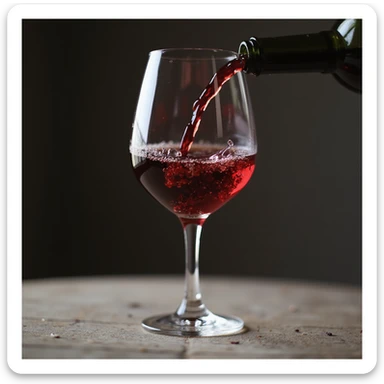 a glass of red wine with a slight wine pour motion, photorealistic style, no background sticker