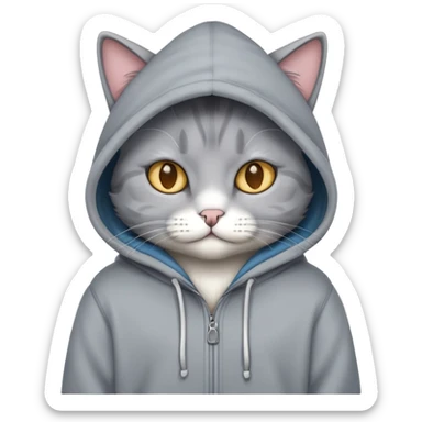 cat grey with hoodie  sticker