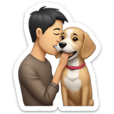 Dog bitting Asian couple sticker