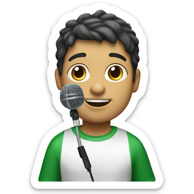 Disabled Italian boy with a microphone sticker