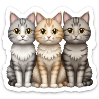a fluffy grey and white cat sitting with 2 other cats sticker