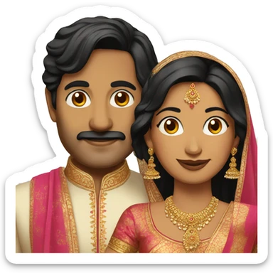 Indian wedding couple aged 50 with black hair no beard sticker