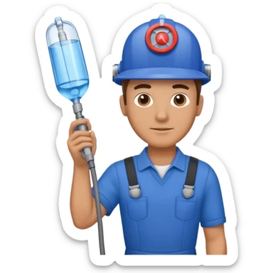 técnico de limpieza hombre sujetando la boquilla de una aspiradora de agua sticker