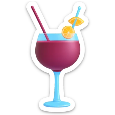 3D emoji style cocktail glass with burgundy drink and a crystal stirrer sticker