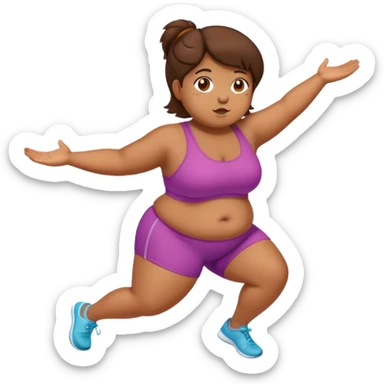 Chubby Brown girl brown hair exercising  sticker
