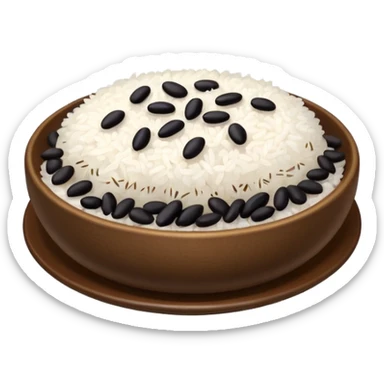 a plate with white rice and black beans, simple, clear, visually appealing sticker