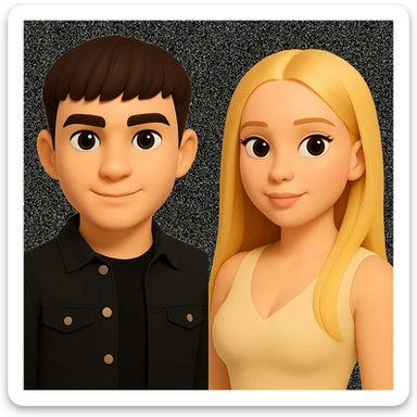 Slightly increase the volume of the upper body of the girl, separate the girl and the boy from each other, and make the skin color the same for both characters. Maintain the cartoonish 3D style in the edit. sticker