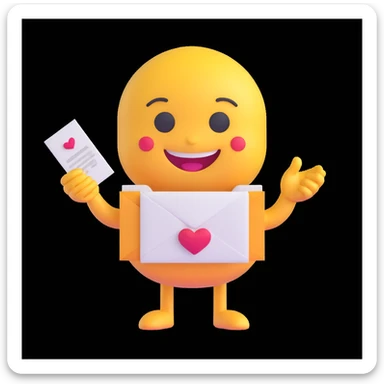 apple-style 3D emoji character holding a wedding invitation with both hands, cute and minimal, soft shadows, white background, high-resolution, emoji face smiling gently, pastel color palette sticker