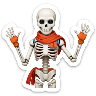 Papyrus from Undertale, tall skeleton with a red scarf, white body armor, orange-red gloves, enthusiastic expression sticker