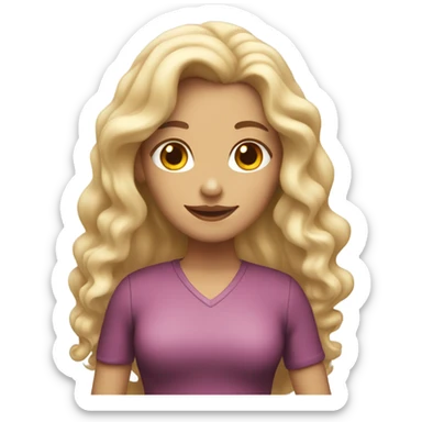 White woman, long hair, blonde hair, wavy hair, holding birthday cake sticker