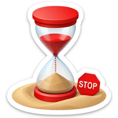 hourglass with a red stop sign sticker