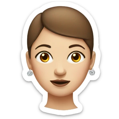 a face of a woman with half bald half short brown hair. fat round face with math earrings  sticker