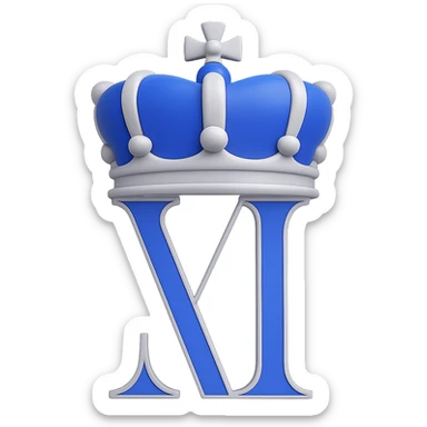 Add a royal crown on top of the Roman numeral II, keep the royal blue, white, and silver colors, in a 3D emoji style. Remove the background. sticker