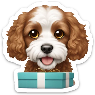 Brown and white cavapoo and gift box sticker