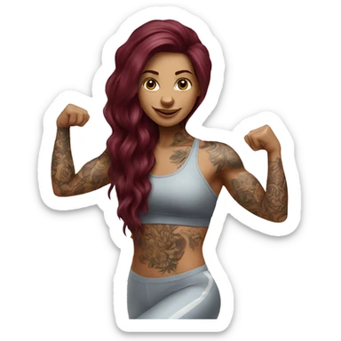 Beautiful tattooed  burgundy long haired woman doing Pilates sticker