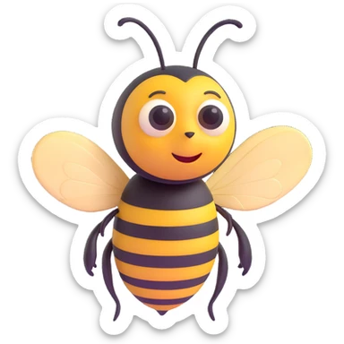 A bee, in a three-quarter view, with a curious expression, soft shadows, and a slightly tilted body. sticker