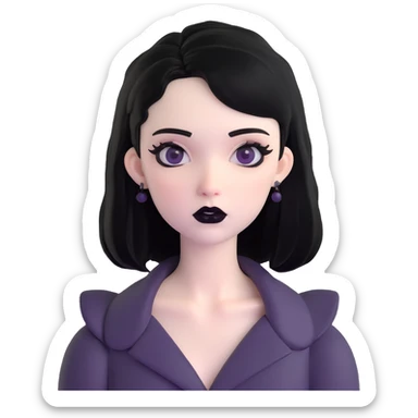black goth with pale skin, black lipstick, black hair sticker