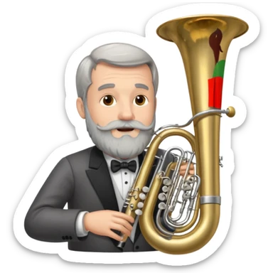 große Tuba, von gltzköpfigen graubärtigem Mann gespielt sticker