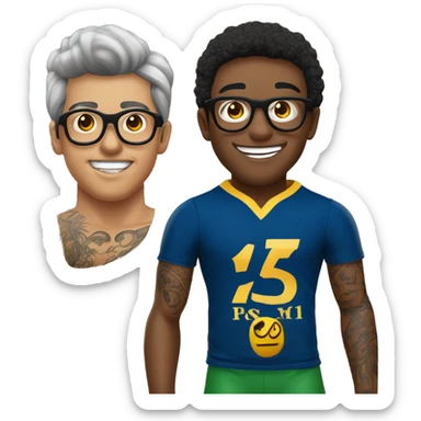 faça um rapaz de 17 anos moreno, pele parda, bigodinho fininho, com tatuagem de aranha no pescoço usando oculos juliete e fumando sticker