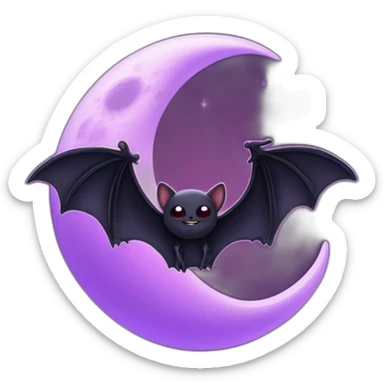 purple black vampire bat wings flying in front of large dripping crescent moon sticker