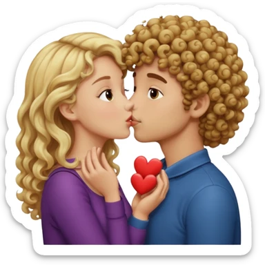 Brown curly haired boy kissing blonde girl sticker