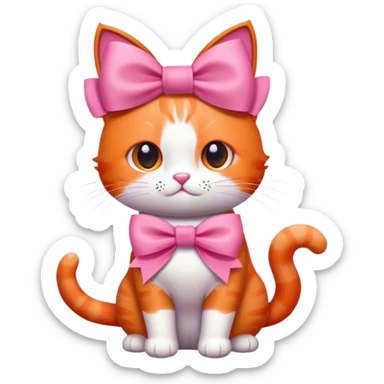 orange cat with a pink bow  sticker