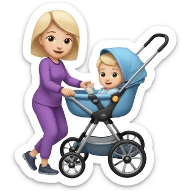 baby stroller with baby inside and mother pushing it, Emoji sticker