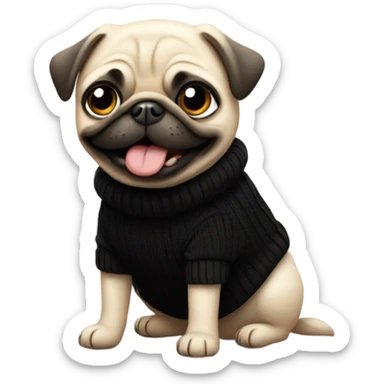 Happy pug in black sweater sticker