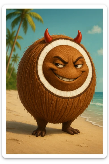 Edit the character in the reference image to have a mischievous expression, keeping the original style, outfit, and colors exactly as in the reference image. sticker