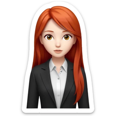 3D animated female character with long straight red hair, sharp eyes, slim face, stylish modern outfit, confident expression, K-pop inspired animation style." sticker
