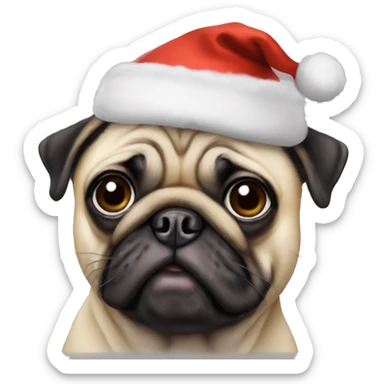 A pug wearing a Christmas hat that says willow on it sticker