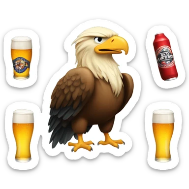 Donald Trump with an balled eagle and beer sticker