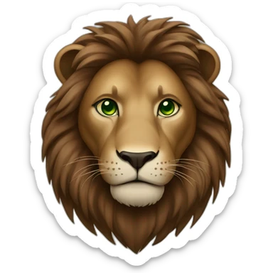 brown lion with a dark brown mane and green eyes sticker
