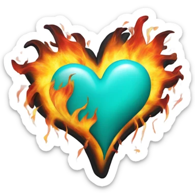 turquoise heart with flames sticker