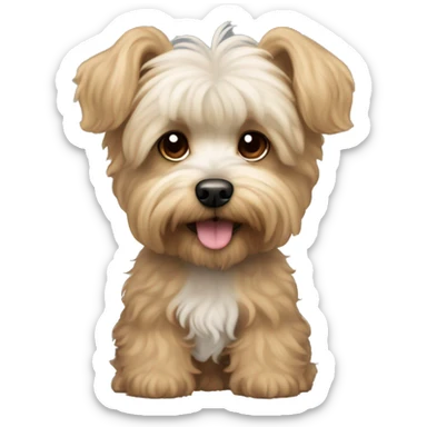 yorkie bichon mix. dog with light tan curly fur, very very long ears down. dark brown eyes, mouth closed. sticker
