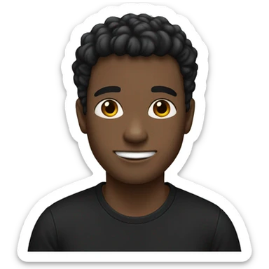 A slightly dark-skinned adult with black hair and a black T-shirt sticker
