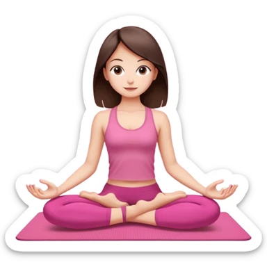 Brunette mid straught hair girl. Slim. Doing loto yoga pose on a Pink set and a Pink mat sticker