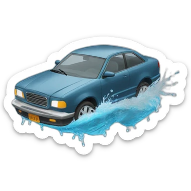 floating car crashing into water with a splash sticker