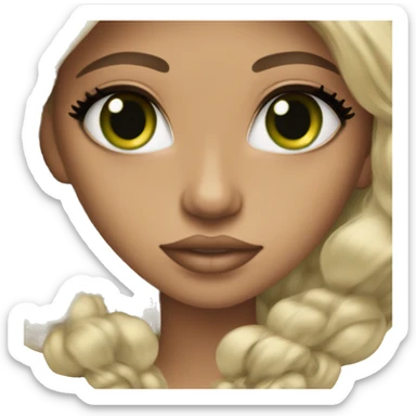 glamorous baddie long brunette hair with green eyes beige skin sticker