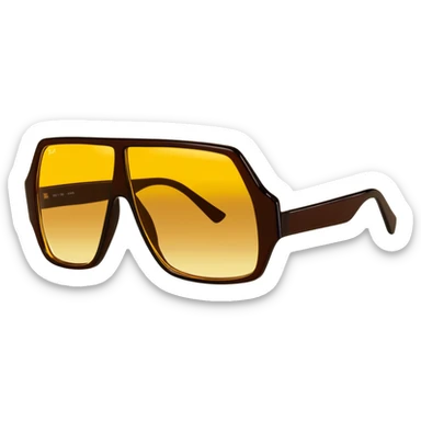 large square sunglasses with yellow gradient lenses and thick brown plastic frames, 70s fashion accessory sticker