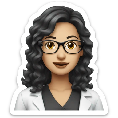 beautiful pharmacist lady with long black wavy hair and white skin wearing glasses  sticker