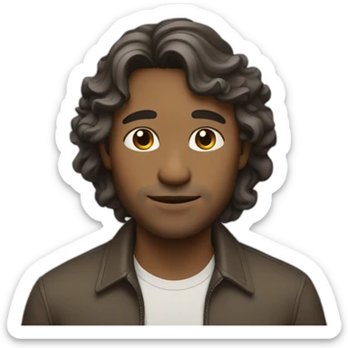 man has medium-length wavy hair, a light complexion, and a relaxed expression. sticker